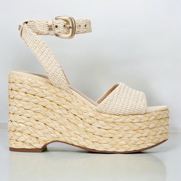 SAM EDELMAN April Platform Wedge Espadrille Ankle Strap Sandals in Natural NEW - Picture 1 of 14